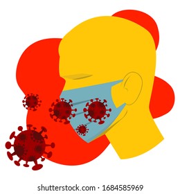 Man with face mask protected from viruses illustration vector | EPS10