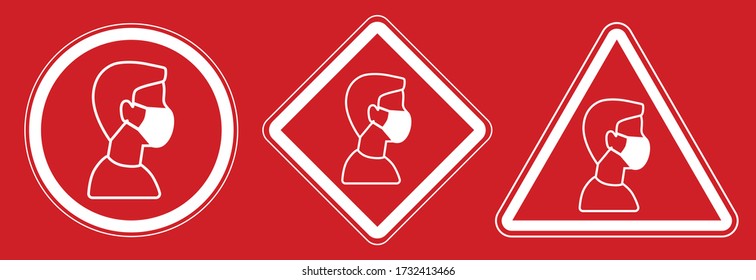 Man with face mask red signs