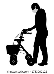 Man with face mask and rollator