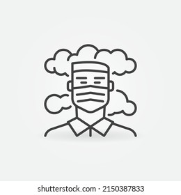Man in Face Mask in Smog vector concept icon or symbol in thin line style