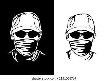 Man with face mask Vector Premium Design Line Art Graphic