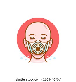 Man face with medical mask. Medical flu mask during virus epidemic. Bald man. Protection from airborne disease, coronavirus, viruses, bacteria.