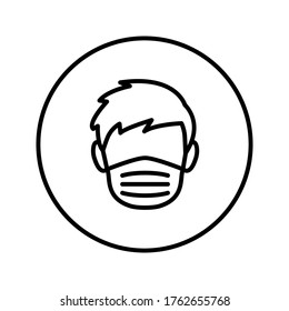 Man face in a medical mask. Universal icon for web and mobile application. Vector illustration on a white background. Editable Thin line.