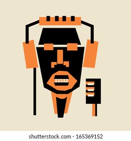 man face with mic and headphones 