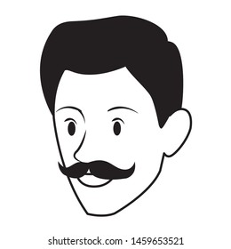 man face with moustache avatar cartoon character in black and white vector illustration graphic design