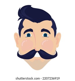 man face with moustache over white