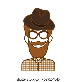 man face with mustache and glasses icon over white background. hipster style concept. colorful design. vector illustration