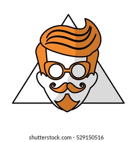 man face with mustache and glasses over triangular frame and white background. hispter style concept. colorful design. vector illustration