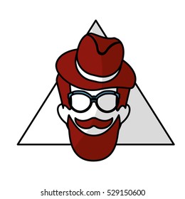 man face with mustache and glasses over triangular frame and white background. hispter style concept. colorful design. vector illustration