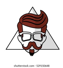 man face with mustache and glasses over triangular frame and white background. hispter style concept. colorful design. vector illustration