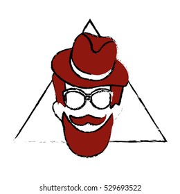 man face with mustache and glasses over triangular frame and white background. hispter style concept. colorful design. vector illustration
