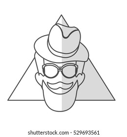 man face with mustache and glasses over triangular frame and white background. hispter style concept. vector illustration