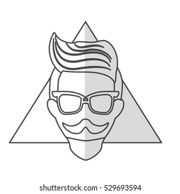 man face with mustache and glasses over triangular frame and white background. hispter style concept. vector illustration