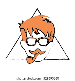 man face with mustache and glasses over triangular frame and white background. hispter style concept. colorful design. vector illustration