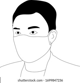 man face on mask line art