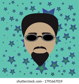 man face on starry background