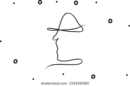 Man, face, person. One line drawing doodle hand drawn. Vector object illustration, minimalism hand drawn sketch design modern 