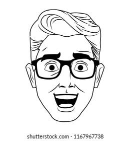 Man face pop art cartoon in black and white
