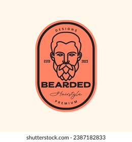 man face portrait cool bearded style mascot cartoon character simple lines style vintage retro sticker logo design vector icon illustration