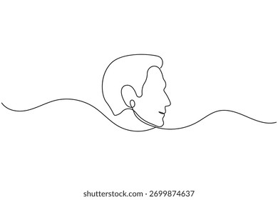 Man face profile continuous one line drawing minimalist style isolated outline illustration
