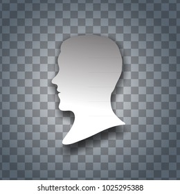 Man face profile cut out paper on a transparent background. 