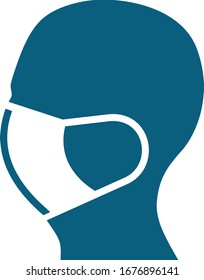 Man face in profile with mask icon vector in trendy flat style isolated on white background. Breathing mask on face flat vector. Head in profile. Corona (COVID) virus protection.