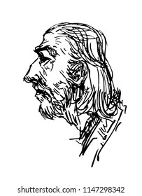 man face profile,hand drawn vector illustration
