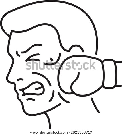 Man face punched, boxing glove, violence, aggression, pain, conflict, injury, defense, combat, impact.