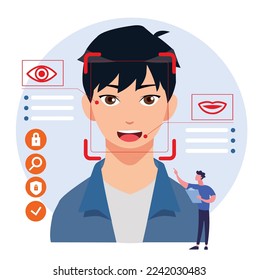 Man with face recognition concept illustration from sensor technology machine learning ai reading face. Face detection concept technology.