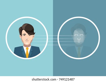 Man face scan identification, flat concept illustration
