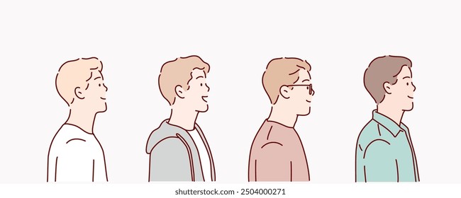 man face side view. Hand drawn style vector design illustrations.