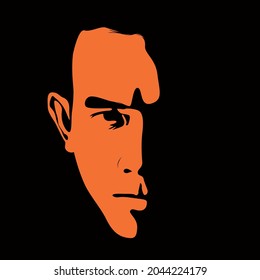 La silueta de hombre de cara en contraluz. Vector. Ilustración.