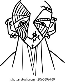 Man face, silhouette. Minimalistic ethnic style. Modern Design concept. Aesthetic contour.