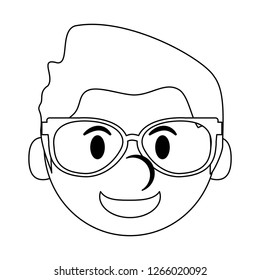 Man face smiling cartoon in black and white