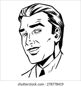 The Man Face Smiling Sketch Graphics. The Image Of A Successful Businessman