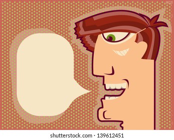 Man face speaking.Vector color Cartoon background for design