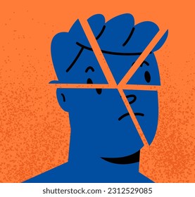 A man face split into several parts. Abstract image of trauma. Colorful vector illustration
