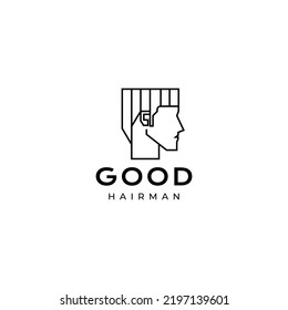 man face with square hair style logo design