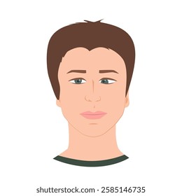 Man face with strabismus eyes. Esotropia, amblyopia. Vector isolated illustration