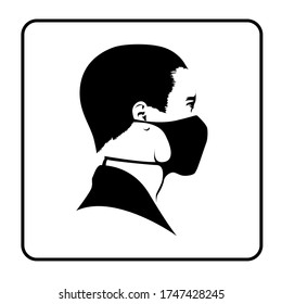 Man face with surgical mask button icon vector in flat style isolated on white background.