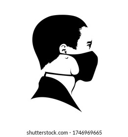 Man face with surgical mask icon vector in flat style isolated on white background.