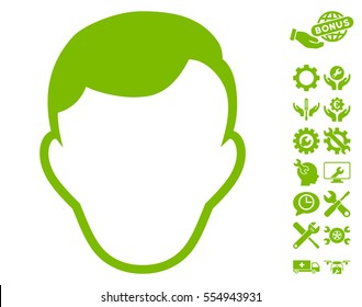 Man Face Template icon with bonus configuration pictograph collection. Vector illustration style is flat iconic eco green symbols on white background.