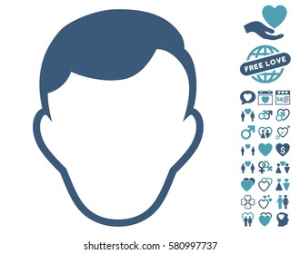 Man Face Template icon with bonus lovely images. Vector illustration style is flat iconic cyan and blue symbols on white background.