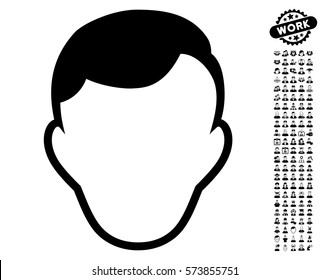 Man Face Template pictograph with bonus men pictures. Vector illustration style is flat iconic black symbols on white background.