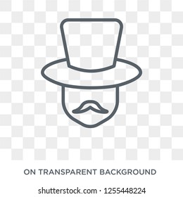 Man face with top hat icon. Trendy flat vector Man face with top hat icon on transparent background from People collection. High quality filled Man face with top hat symbol use for web and mobile