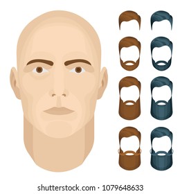 Man face vector illustrations set. Male character face constructor.
Man face with different beard styles isolated on white background.