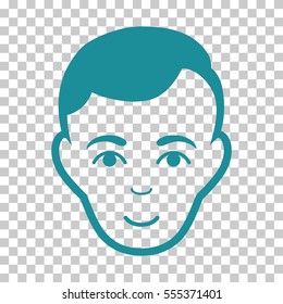 Man Face vector pictogram. Illustration style is flat iconic soft blue symbol on a chess transparent background.