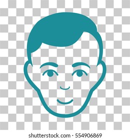 Man Face vector pictograph. Illustration style is flat iconic soft blue symbol on a chess transparent background.