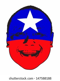 A man face wearing a colorful superhero star mask. 