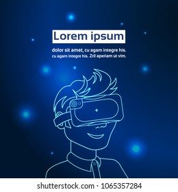 Man Face Wearing Virtual Reality Glasses Modern Vr Technology Concept